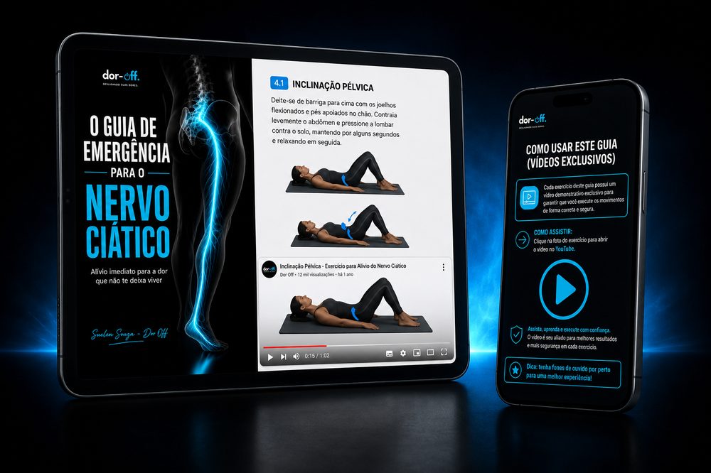 Mockup do Guia de Emergência para o Nervo Ciático em tablet e celular
